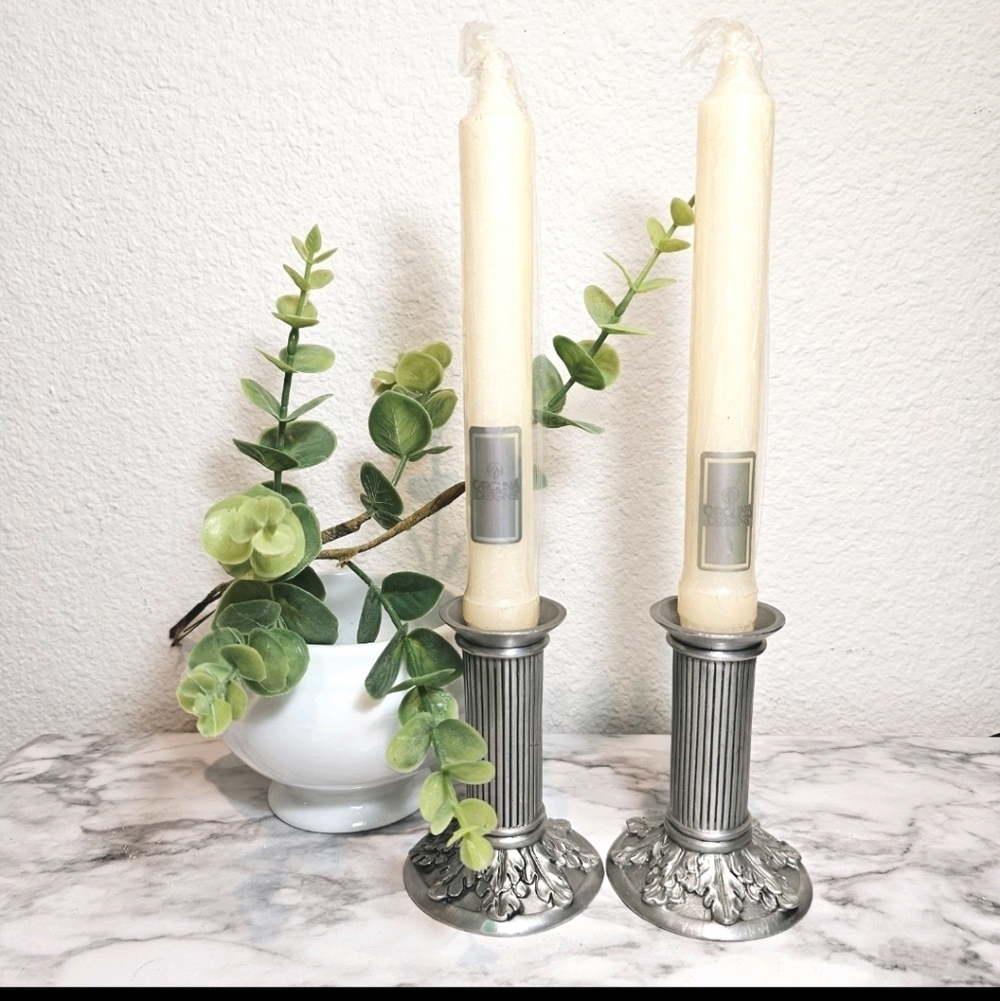 Pair of Vintage 1990 Seagull Canada Pewter Etain Zinn Candle Stick Holders